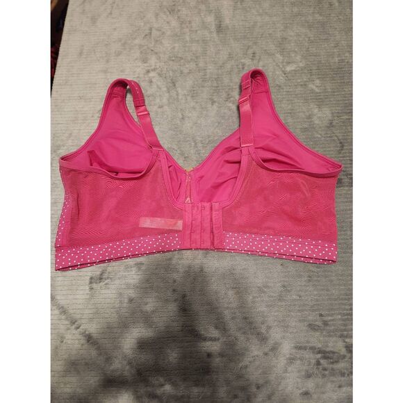 Cacique Unlined Full Coverage Wireless Mesh Back Bra 40G Pink White Polka Dots - Picture 2 of 4